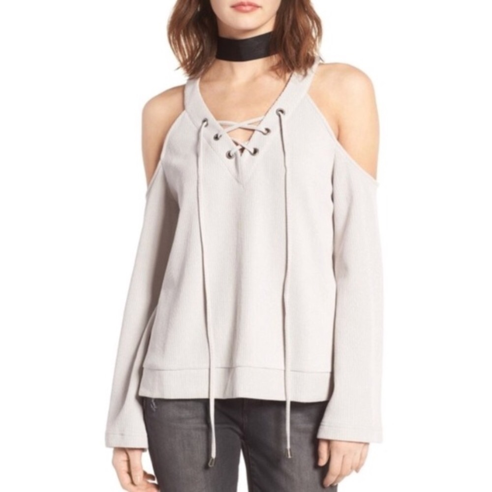 J.O.A cold shoulder lace up lavender sweater
